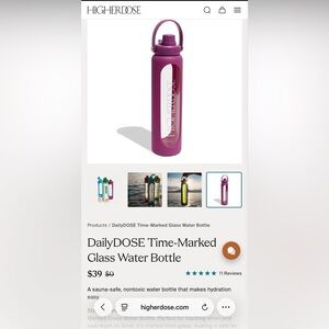 HigherDose DailyDOSE Time-Marked Glass Water Bottle